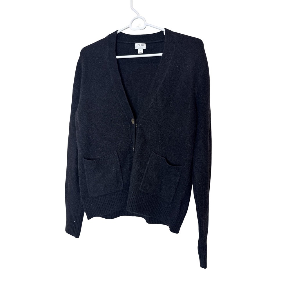 J.Crew Cardigan Sweater Womens‎ Medium Black V Neck Button Front Pockets Knit